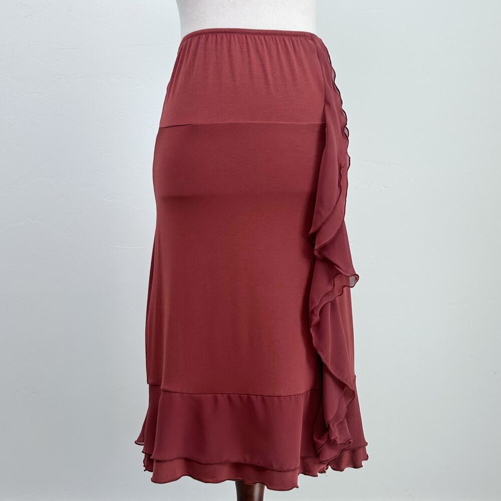 Intimissimi Terracotta Soft Modal Chiffon Ruffle Knee Length Slip Skirt MEDIUM
